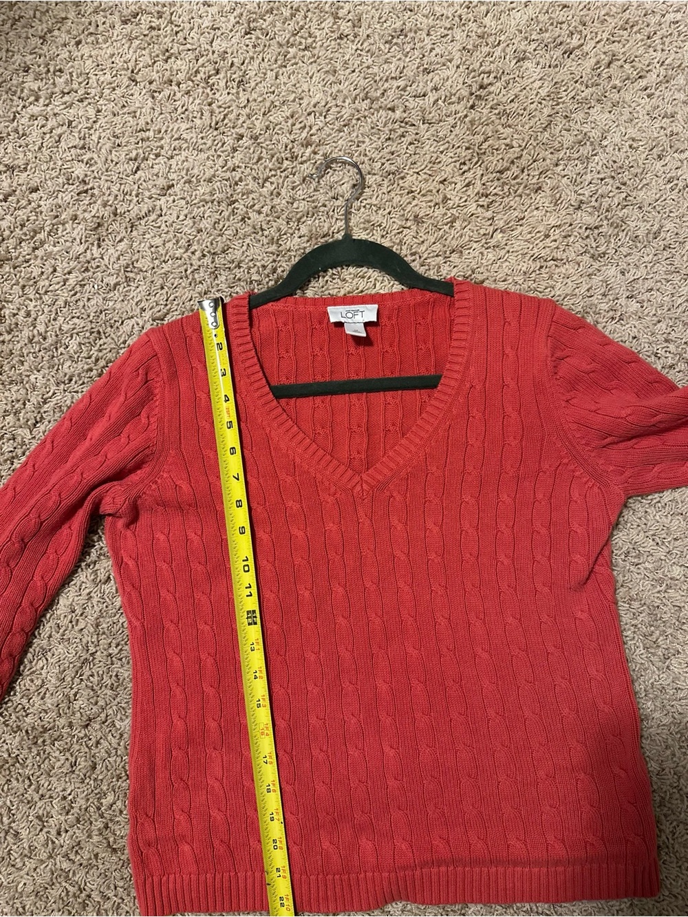 Ann Taylor Coral Cable-Knit V-Neck Sweater